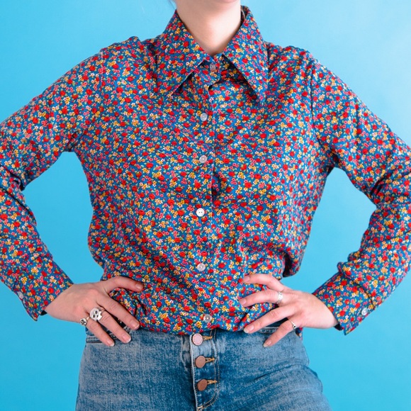 Vintage 70’s Floral Button Down Top S - Picture 2 of 9